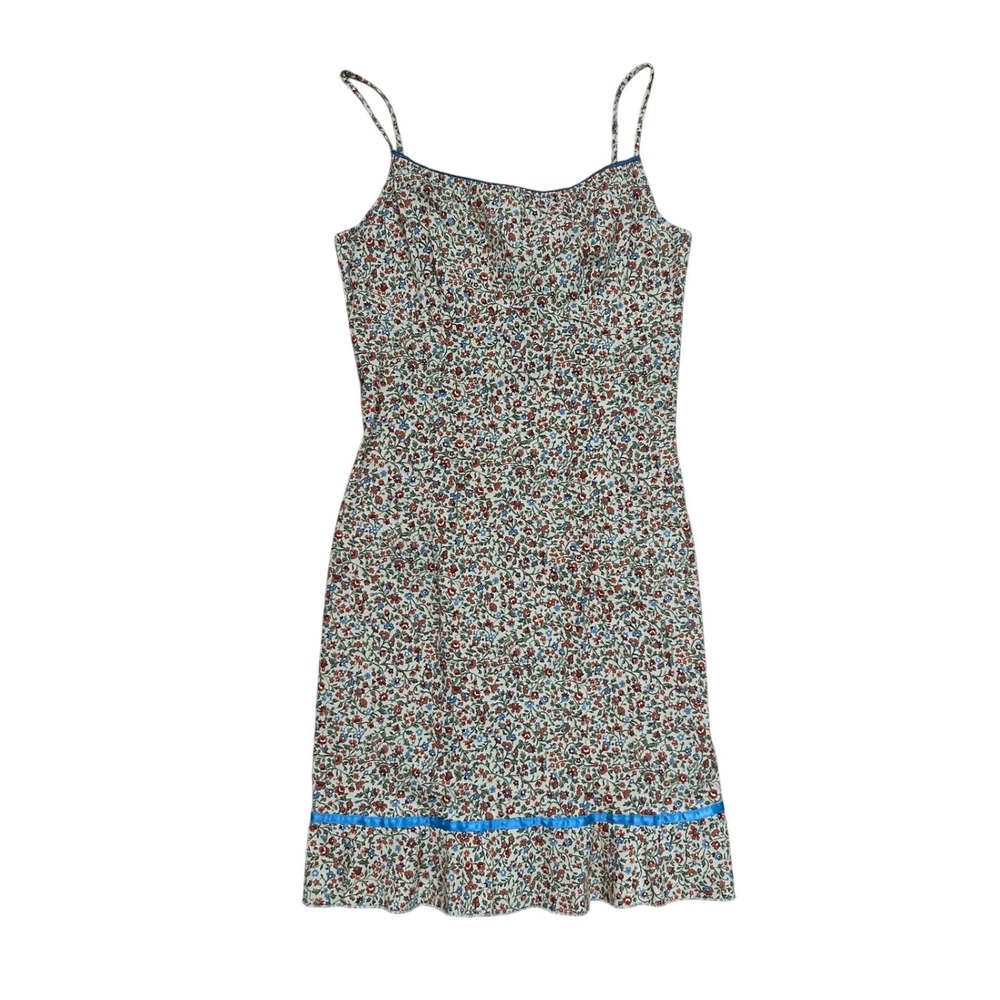 Vtg‎ Floral Coquette Mini Dress Small Ribbon Trim cottage fairy butter yellow